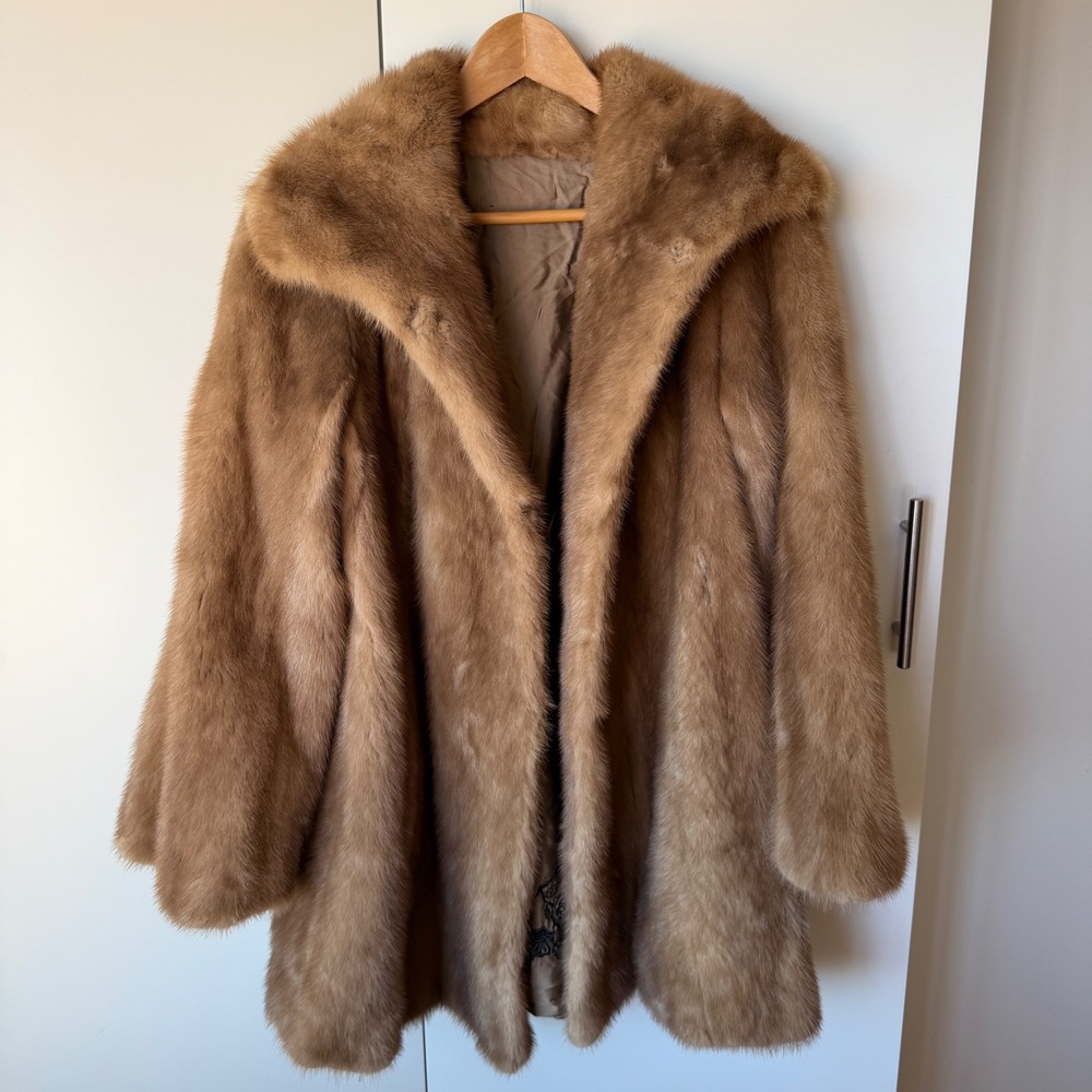 Vintage 50s Genuine Mink Fur Coat Honey Blonde Medium Mob Wife Old Money Glam
